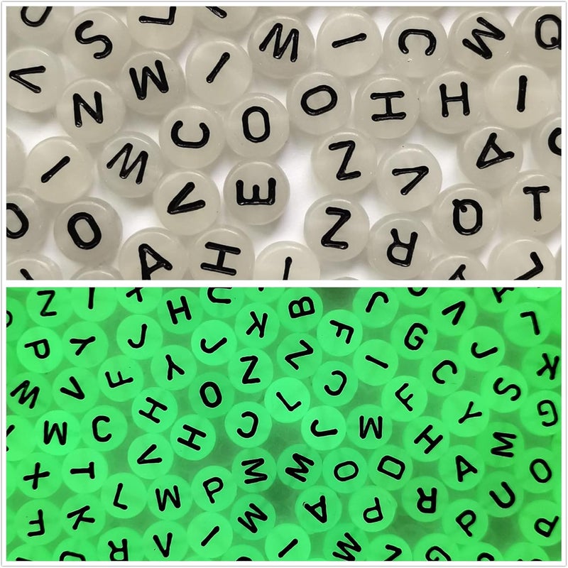 Looconi Amaney 600 Pieces 4×7mm Alphabet Letter Beads A-Z Glow in The Dark for Jewelry Making - Image 1